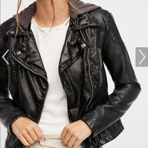 Free people leather jacket with grey hoodie